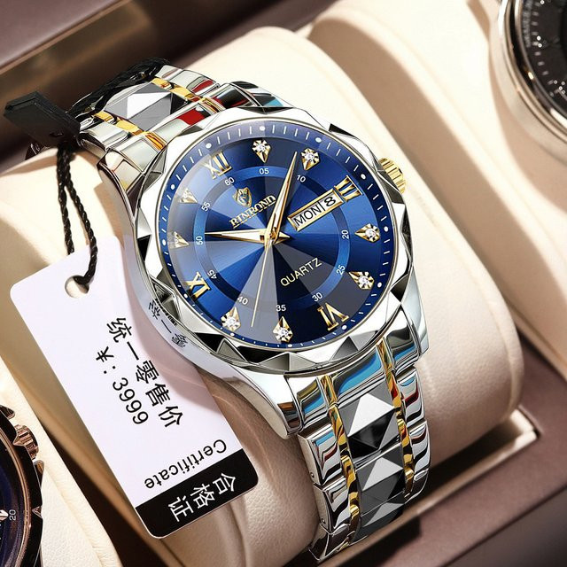 BINBOND Armbanduhr Quarz, Edelstahl, Blau, Gold, Datum, Unisex - Bild 1