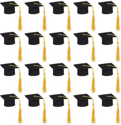 20 Stück Filz Mini Abschlusskappen mit Quasten als Weinflaschen-Topper für deine Graduation Party in Gelb und Schwarz - Bild 1