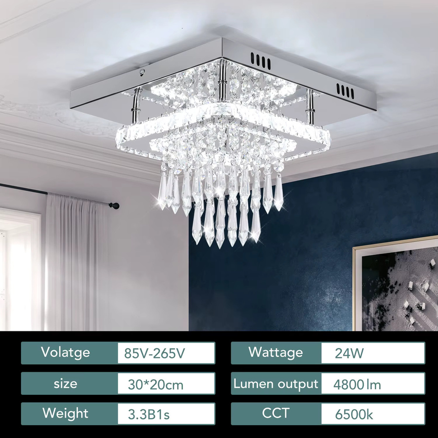 Oyajia LED-Kristall-Deckenleuchte in Chrom, Durchmesser: 30 cm, Kaltweißes Licht 6000 K - Bild 5