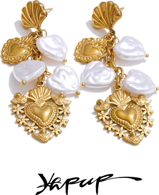 Yhpup Ohrringe, Edelstahl, Gold, Perle, Vintage - Bild 1