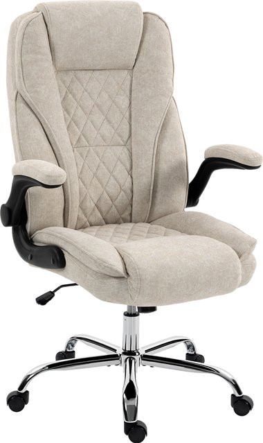 Ergonomischer HOMCOM Bürostuhl in Beige mit hochklappbaren Armlehnen, höhenverstellbar und 360 Grad drehbar, gepolsterter Veloursstoff-Sitz mit hoher Rückenlehne für dein Home Office - Bild 1