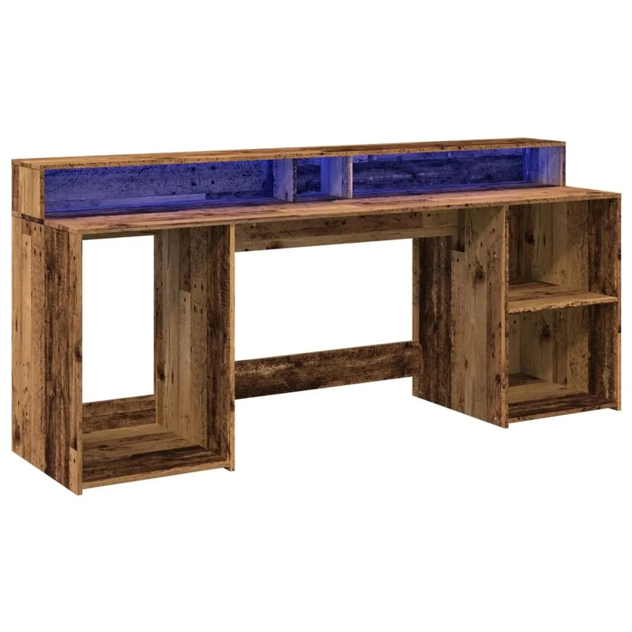 vidaXL Gaming-Schreibtisch in Altholz-Optik mit LED-Beleuchtung, Farbe Braun, B/T/H: 200 x 55 x 91 cm - Bild 2