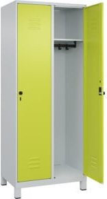 C+P Spind Classic PLUS Garderobenschrank mit 2 Abteilen, Füße, Stahl, grau/grün, H: 195 cm, B: 80 cm, T: 50 cm - Bild 1