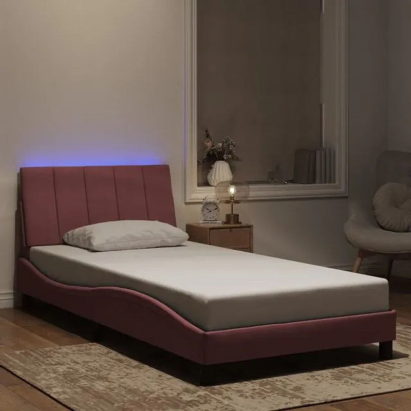 Modernes Polsterbett Hanko mit LED von vidaxl in Rosa aus Samt, B/T: 100 x 200 cm - Bild 1