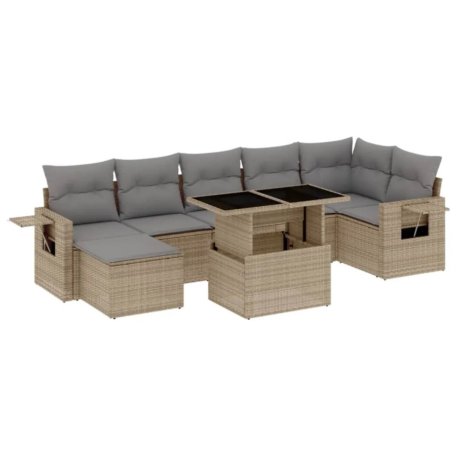 vidaXL 8-tlg Garten-Sofagarnitur in L-Form aus Poly-Rattan mit Kissen, Beige - Bild 2