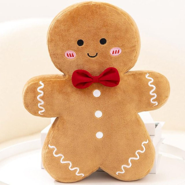 Plüschtier Lebkuchenmann als Weihnachtsanhänger in Braun mit Schleife zur Dekoration - Bild 1