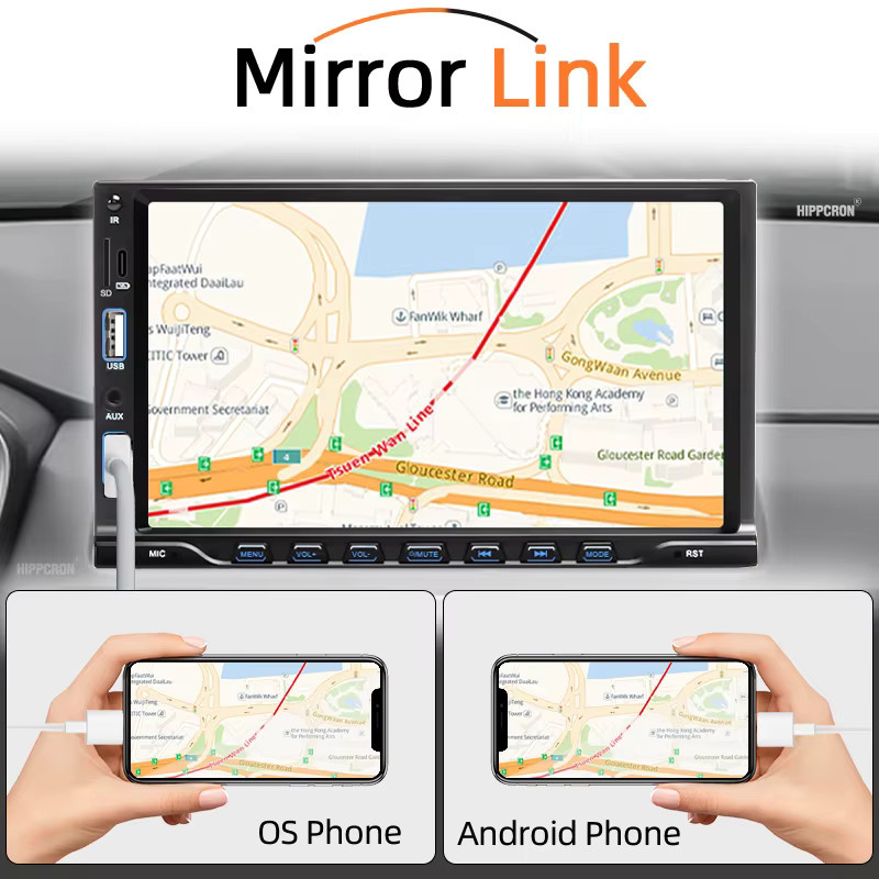 Sinovcle 1Din Multimedia MP5 Autoradio mit 7 Zoll HD Touchscreen, USB-A und AUX-Eingang, Mirrorlink, Schwarz, 12V Universal - Bild 2
