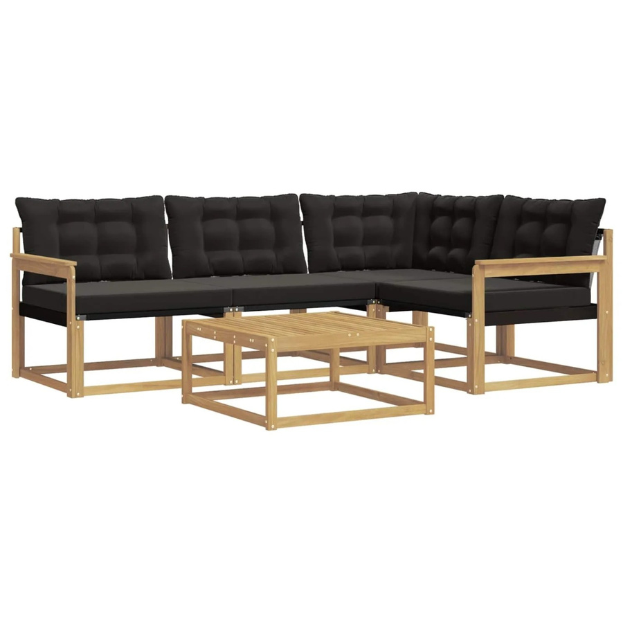 vidaXL Outdoor-Sofagarnitur aus Akazienholz mit Textilene-Polstern in Weiß und Schwarz, 5-teiliges L-Shape Set für Garten und Terrasse, B/T/H: 79 x 79 x 37 cm - Bild 2