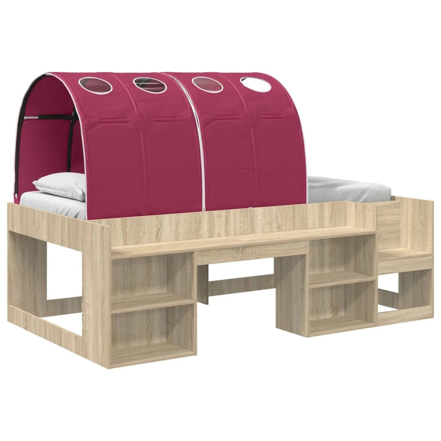 vidaXL Etagenbett für Kinder mit Tunnel, 3-teilig, Sonoma Eiche und Rot, B/T: 100 x 200 cm - Bild 2