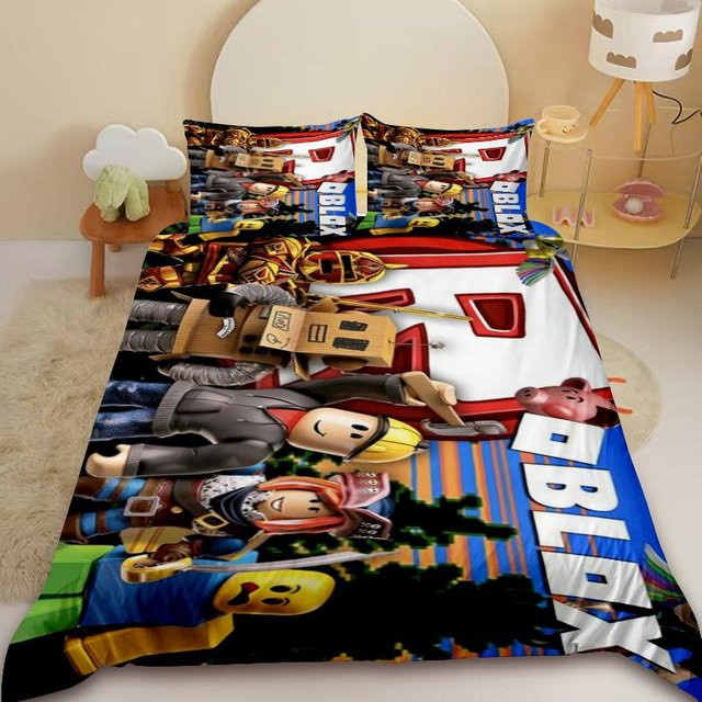 Roblox Bettwäsche-Set mit Cartoon-Motiv für Teenager, bestehend aus Bettbezug und Kissenbezug, Mehrfarbig, B/H: 135 x 200 cm - Bild 1