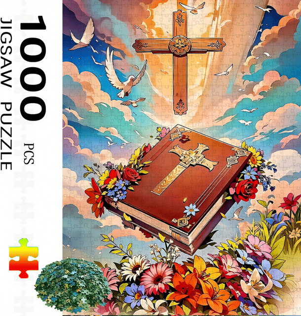 AZNM Puzzle, religiöses christliches Kreuz und Bibelkunst, 1.000 Teile - Bild 1