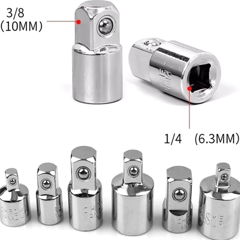 NIUXIANG Steckschlüssel-Adapter Set aus Edelstahl, 6 Stück, Farbe Silber, Konverter 1/2 Zoll auf 3/8 Zoll und 1/4 Zoll - Bild 2