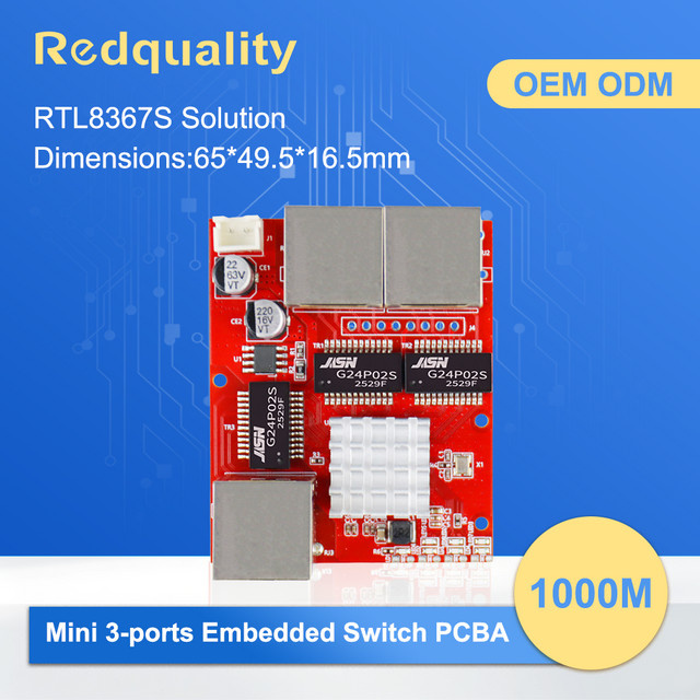 Redquality Mini Gigabit Ethernet Switch PCBA mit 3 oder 5 Ports, 10/100/1000Mbps, 9-57V DC Weitbereichseingang für eingebettete Module - Bild 1