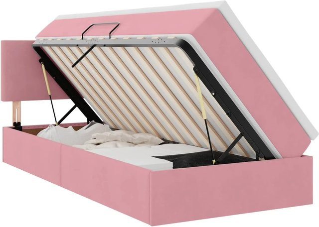 vidaXL Aufbewahrungsbett mit Matratze in Rosa aus Samt, B/T/H: 90 x 190 x 140 cm - Bild 1