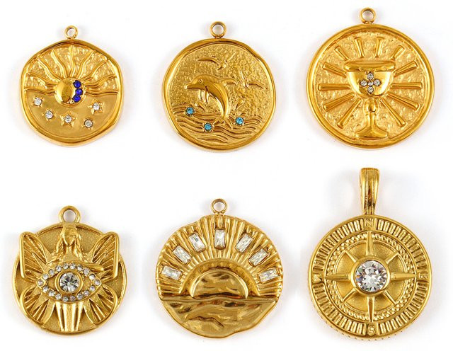 DoreenBeads Anhänger, 304 Edelstahl, 18 Karat vergoldet, Strass, runde Scheiben - Bild 1