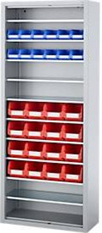SSI Schäfer Magazinregal C+P Serie 13 mit 28 Sichtlagerkästen PROFI LF 211/221, 10 Fachböden, abschließbar, Stahl, weißaluminium RAL 9006, B: 70 cm, T: 30 cm, H: 169 cm - Bild 2