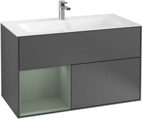 V&B Waschtischunterschrank Finion mit Wandbeleuchtung, Anthrazit lackiert, B: 99,6 cm, H: 49,8 cm - Bild 1
