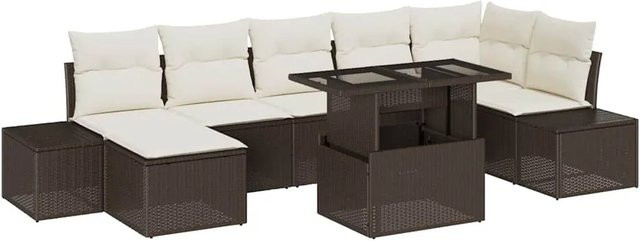 vidaXL 8-teiliges Garten-Sofaset aus Poly Rattan in Braun mit Kissen und Stauraum in U-Form - Bild 1