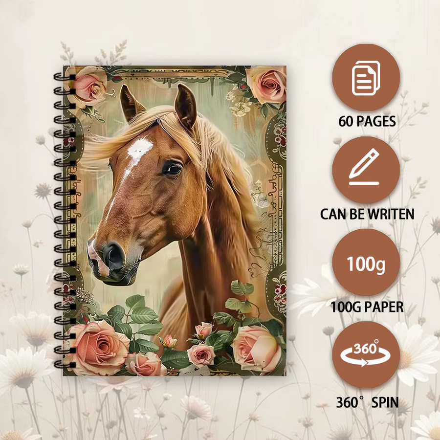 Notizbuch und Tagebuch mit Pferde & Blumen Motiv, Multicolour, Linierte Seiten, Flexcover - Bild 2