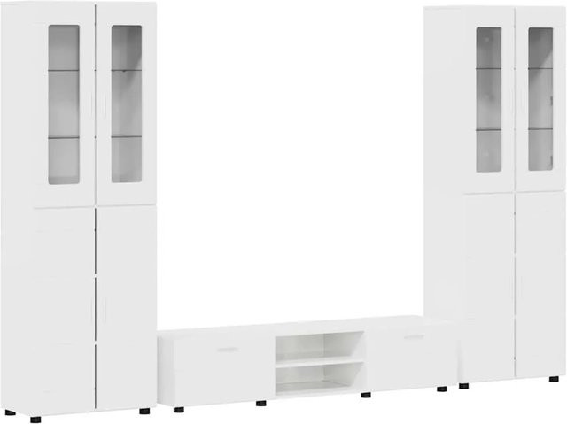 vidaXL TV-Schrankset modern in Hochglanz Weiß aus Holzwerkstoff mit Schubladen und Highboards, B/T/H: 150 x 39 x 30 cm und 60 x 35 x 182 cm - Bild 1