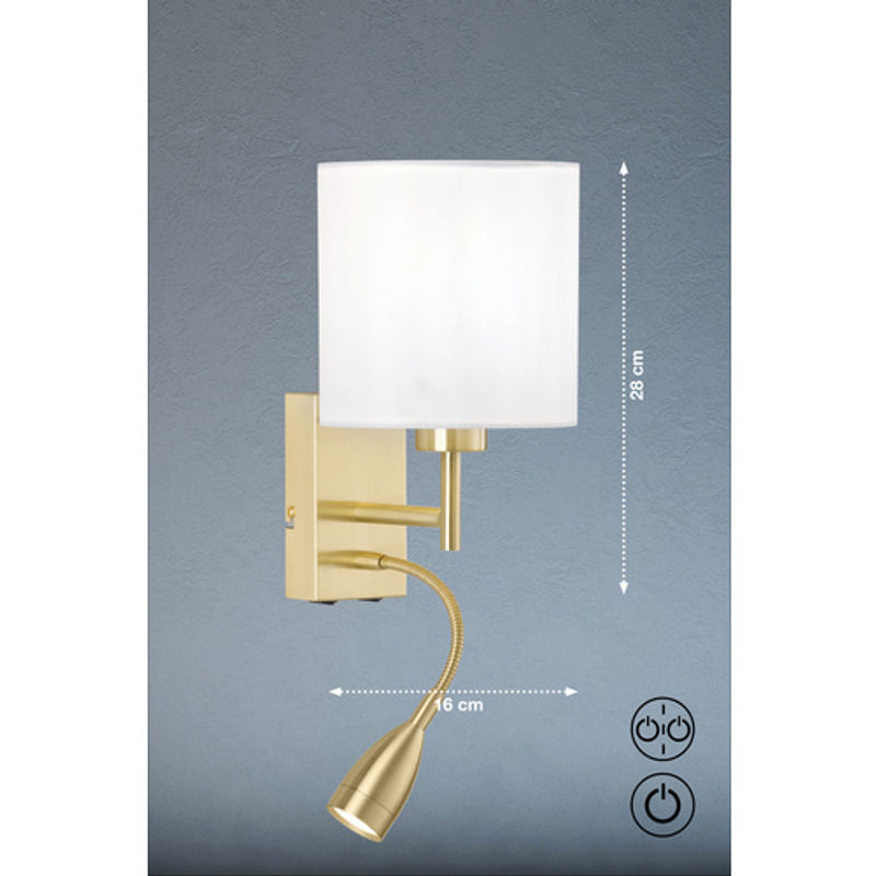 Fischer & Honsel Wandleuchte Dreamer 2-flammig Messing und Beige aus Metall und Leinen mit E27 Fassung - Bild 3