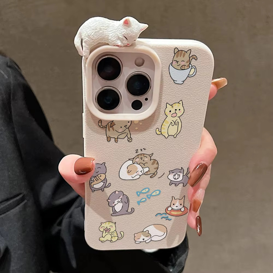 3D Cartoon Katzen Schutzhülle für Apple iPhone Modelle 11 bis 17 Pro Max und Plus - Bild 3