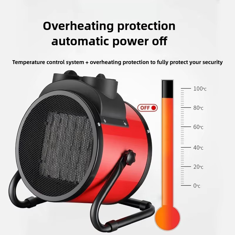 NOCCLILI Tragbarer Elektroheizer mit Ventilator, 2000 W, Rot, mit Thermostat, Überhitzungsschutz und Kippschutz - Bild 5