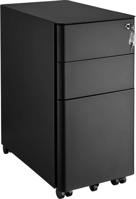 tectake Aktenrollschrank aus pulverbeschichtetem Stahl in Schwarz mit Rollen und Schloss, B/T/H: 30 x 50 x 59,5 cm - Bild 2