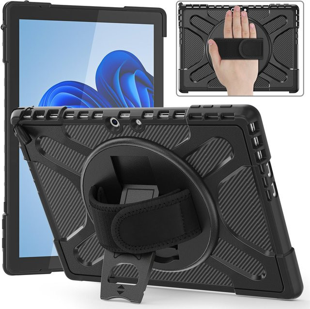 Robuste 2-in-1 Schutzhülle für Microsoft Surface Pro und Surface Go Modelle mit 360 Grad Drehung und Handschlaufe in Schwarz - Bild 1