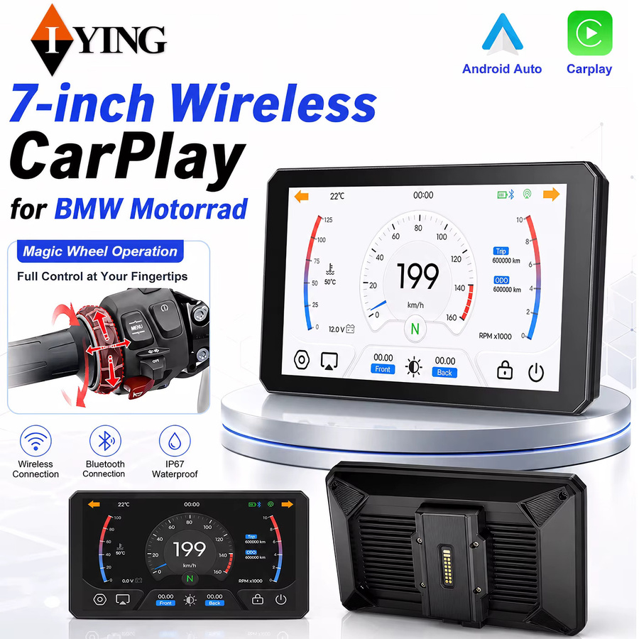 IYING 7-Zoll-Display für BMW Motorrad mit Wireless CarPlay, Android Auto und GPS-Navigator inklusive Magic Wheel in Schwarz für R1200GS R1250GS R1300GS - Bild 2