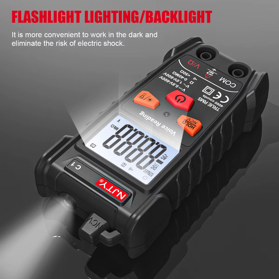 NJTY C1 Digitalmultimeter in Schwarz mit 4000 Zählungen, TRMS, AUTO-Reichweite und hintergrundbeleuchtetem LCD für AC/DC-Spannung und Widerstand - Bild 4