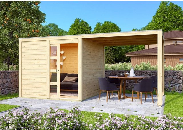 Karibu Holz-Gartenhaus Cuadrado Natur mit Flachdach und modernem Design, B/T: 242 x 242 cm - Bild 1