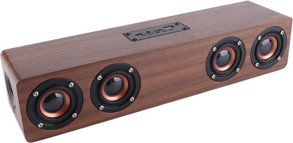 Igeteck W8C Bluetooth-Lautsprecher mit Holzdesign, LED-Uhranzeige und FM-Funktion in Braun