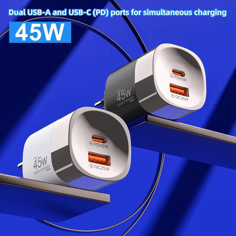 Multi-Port 45W Schnellladegerät PD20Q mit USB-A und USB-C, QC3.0 Netzadapter in Weiß für iPhone und iPad - Bild 2