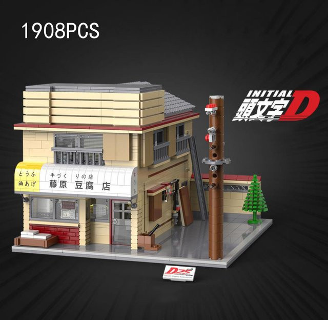 Xturboman Initial D Bauklötze Set Fujiwara Tofu Store Architektur Szene mit Ae86 Auto Modell im Maßstab 1:24, Mehrfarbig - Bild 1