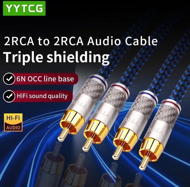 YYTCG RCA-Audiokabel 2 RCA auf 2 RCA Hochleistungs-HIFI-Stereo-Verbindungskabel in Blau - Bild 1