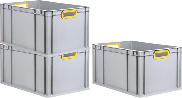 PROREGAL Spar Set 3x Eurobox Nextgen Color Eurobehälter mit verstärktem Boden und Griffen, Gelb-grau, H x B x T: 32 x 40 x 60 cm, 65 Liter - Bild 1