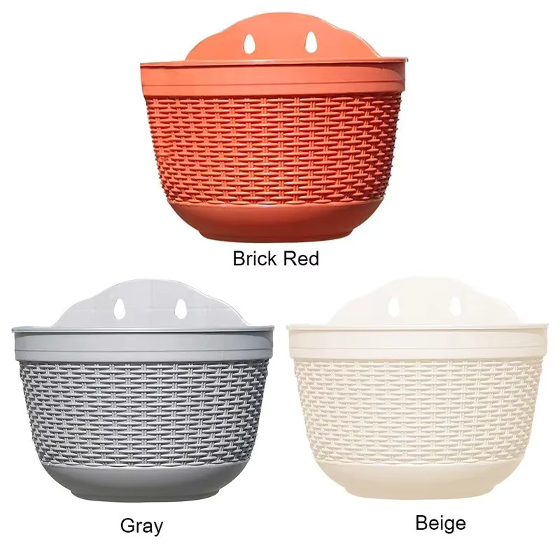 Beiger Wandhängender Blumentopf in Rattan-Optik für Garten, Hof und Balkon - Bild 6