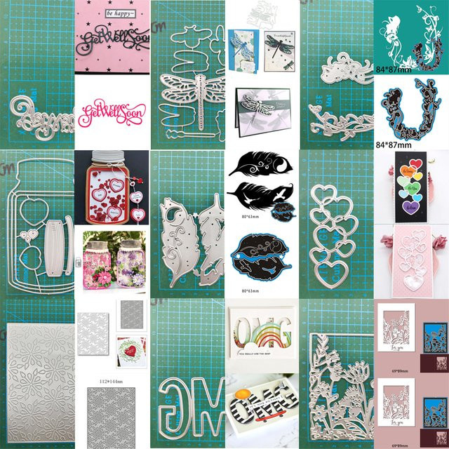 Metall Stanzformen für Scrapbooking und DIY Handwerk in Silber mit Motiven wie Meerjungfrau, Blume, Herz und Libelle - Bild 1