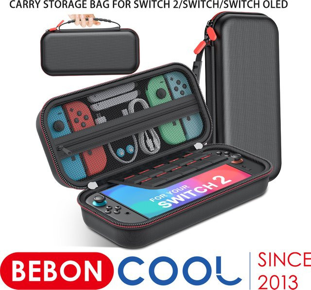 BEBOBCOOL Schutzhülle für Nintendo Switch mit Spielkartenfächern, Tragetasche in Schwarz - Bild 1