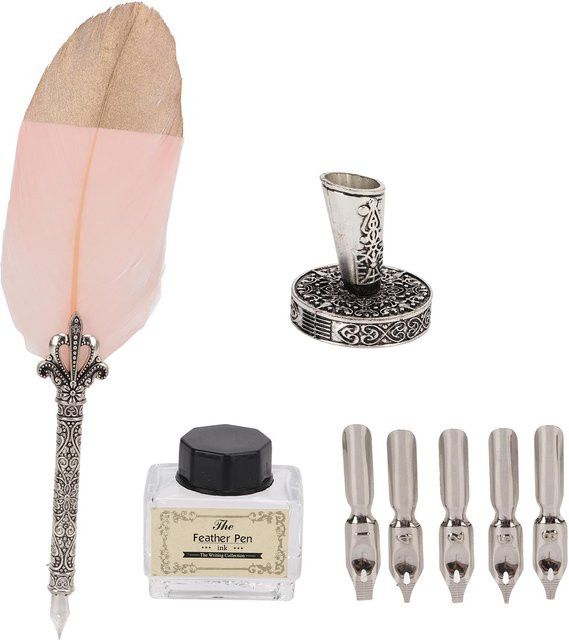 Federkiel Set von GeschenkGold in Silber mit Tintenfass und Füllfederhalter für kreatives Schreiben - Bild 1