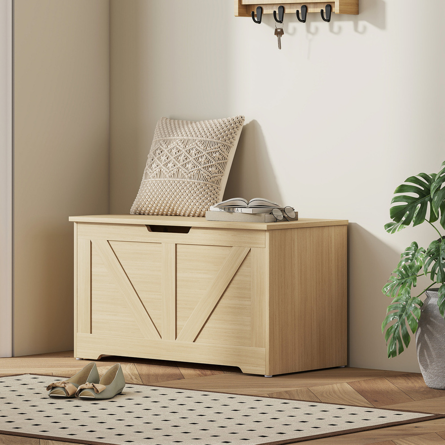 HOMCOM Aufbewahrungstruhe im rustikalen Stil mit klappbarem Deckel und Sicherheitscharnieren, Farbe: Bois Naturel, B/T/H: 80 x 40 x 45 cm - Bild 2