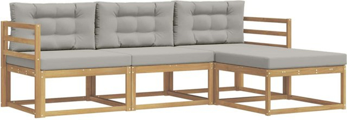 Modernes 4-teiliges Outdoor-Sofagarnitur Loungemöbel Set von vidaXL aus Akazie und Polyester in Weiß und Grau - Bild 1