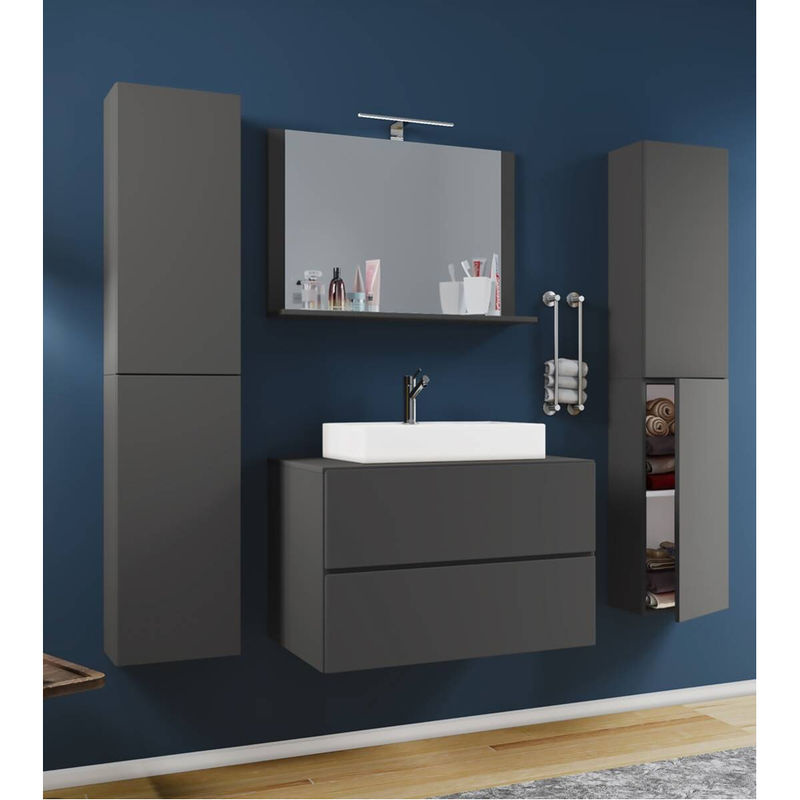 VCM Badmöbel Set Lendas XL 5-tlg. Waschplatz mit Keramik-Waschtisch in Anthrazit und Weiß, B/H/T: 80 x 52 x 52 cm - Bild 2