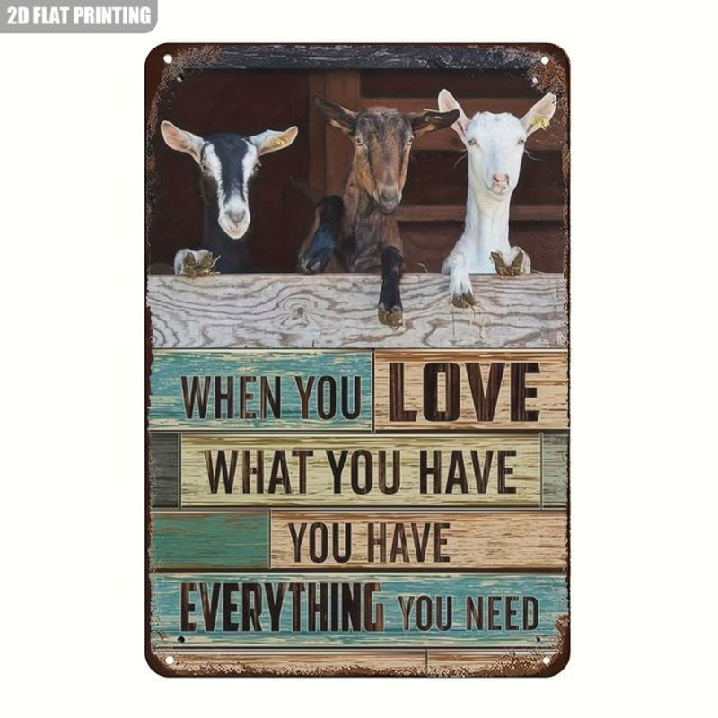 GOATNOSTALGZ Retro-Schild Love What You Have aus Metall in Vintage-Optik, Wanddekoration mit Typografie und Tier-Motiv, B: 30,48 cm, H: 20,32 cm - Bild 1