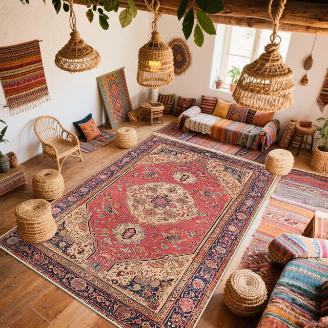 Karpetti Wohnzimmerteppich im Boho-Stil, Persisches Ethno-Design, Waschbar und Rutschfest, B/T: 60 x 90 cm, Mehrfarbig - Bild 1