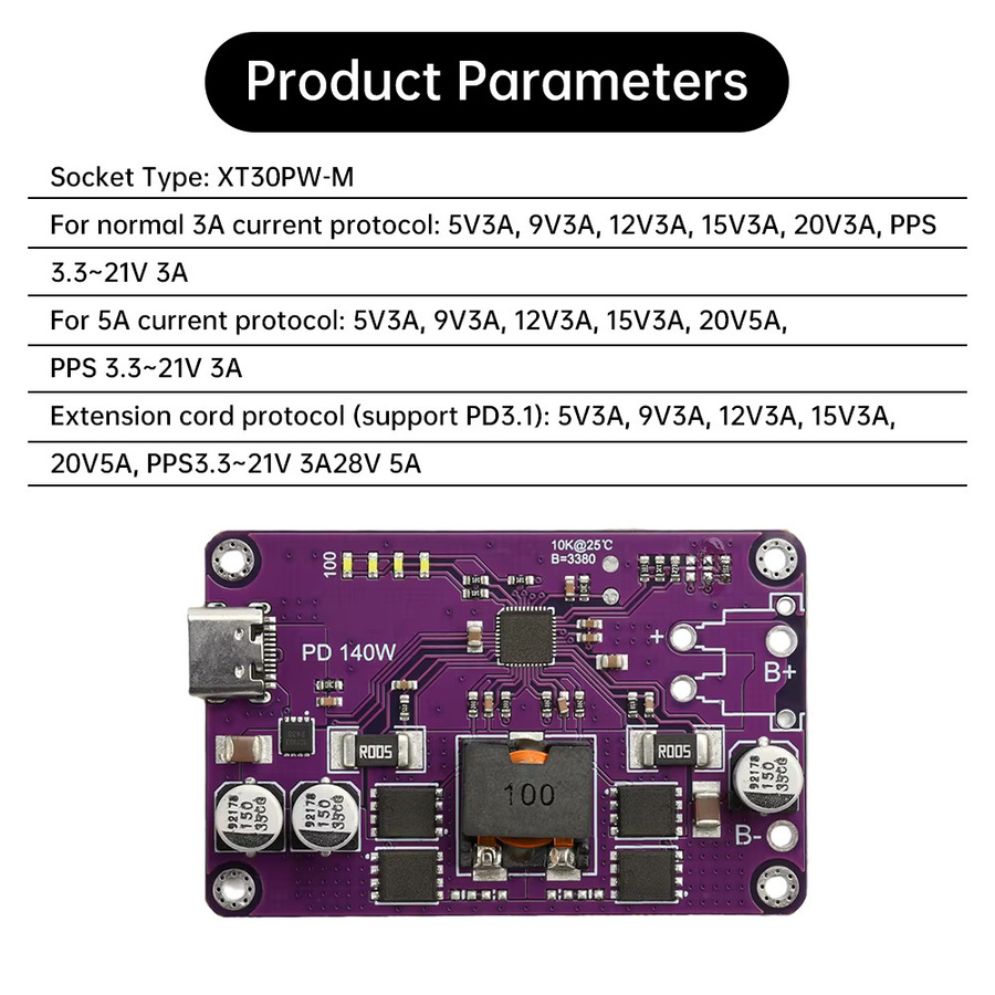 Gaqqee 140W PD3.1 Typ-C Akkuladegerät-Modul 3S-6S Bidirektionales Schnell-Lade- und Entladegerät in Lila - Bild 3