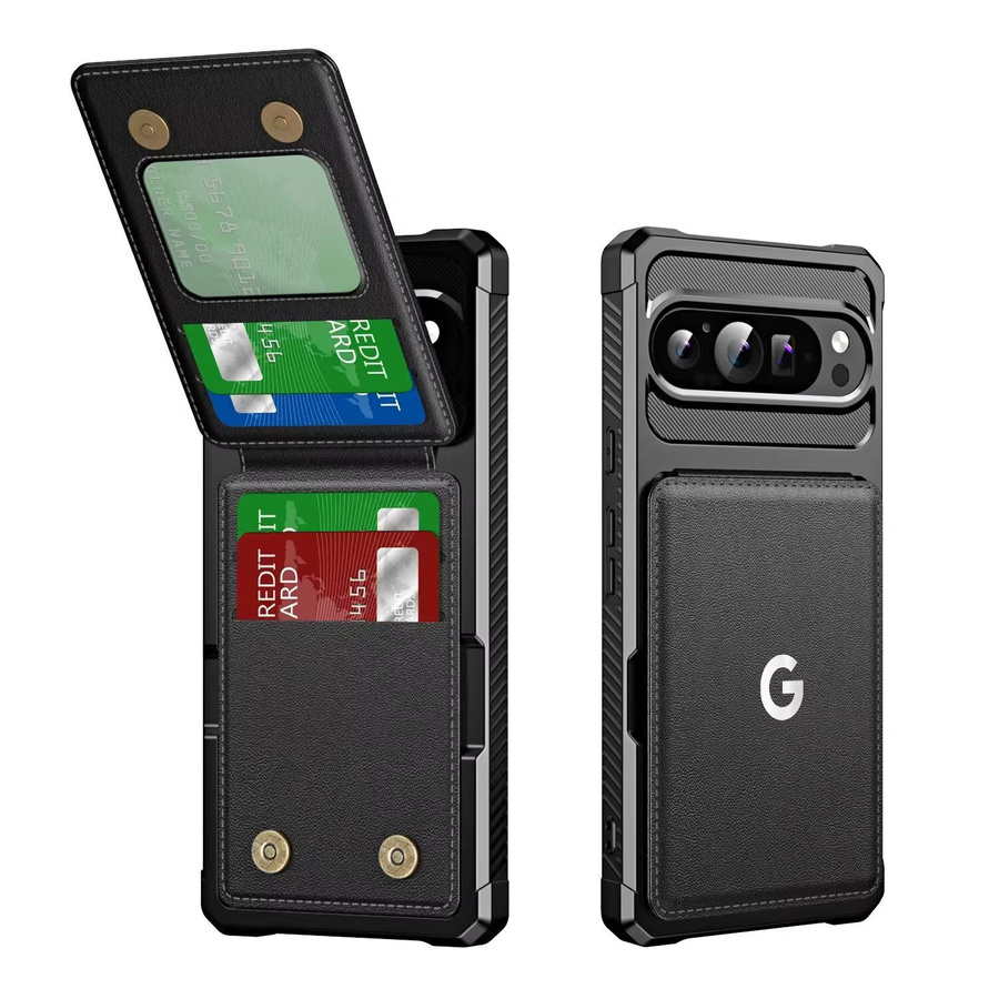 Leder-Flip-Fold Mappenhülle für Google Pixel 10 9 Pro XL 8 7 Pro mit Kartenhalter in Schwarz - Bild 4