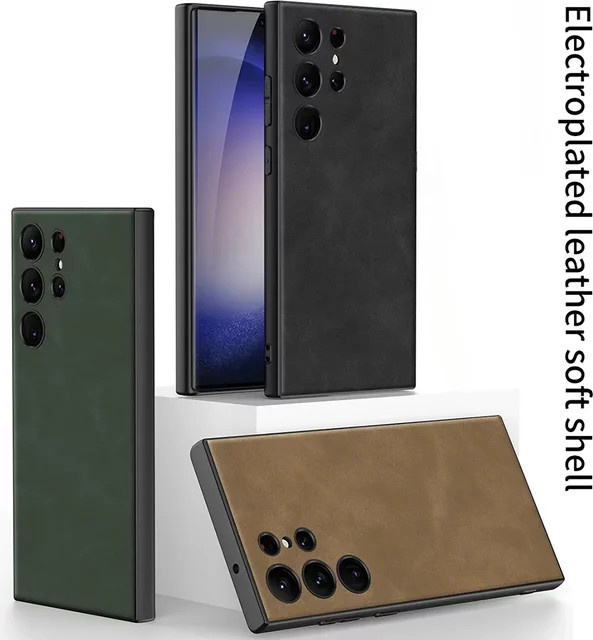 Stoßfeste Leder Hartschale Handyhülle für Samsung Galaxy S25, S24 Plus und S24 Ultra in Schwarz - Bild 1