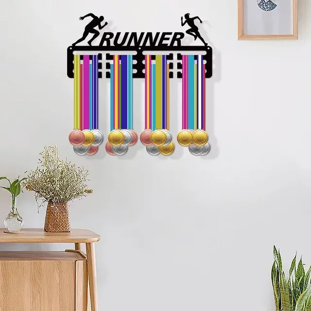 HELLOYOUNG Hängeregal aus Eisen für Laufmedaillen zur Wandmontage - Bild 1
